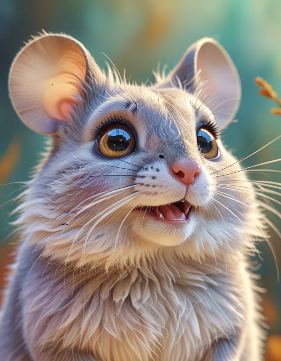 Scared Mouse Face in Watercolor Cartoon Style