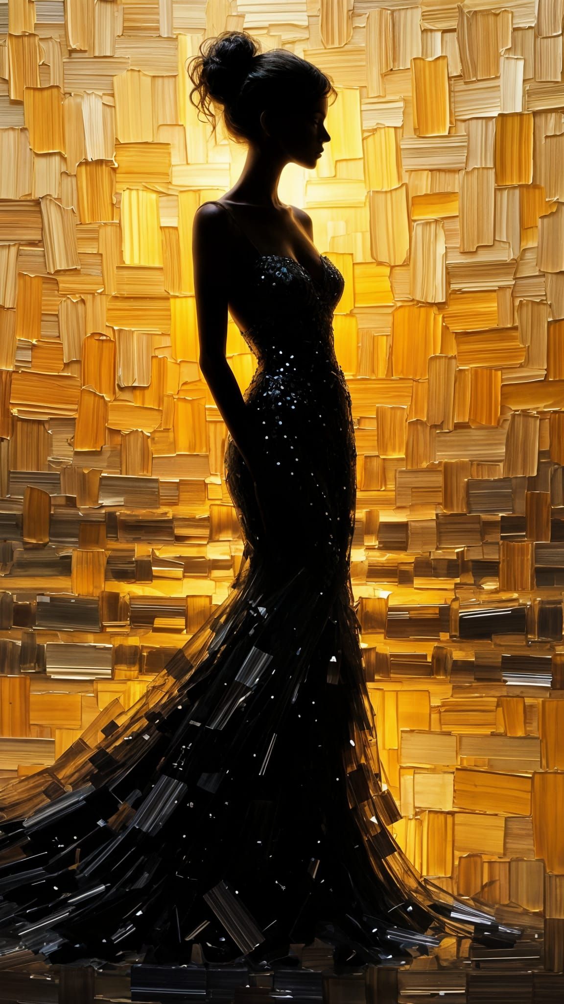 Elegant Woman in Golden Silhouette Art