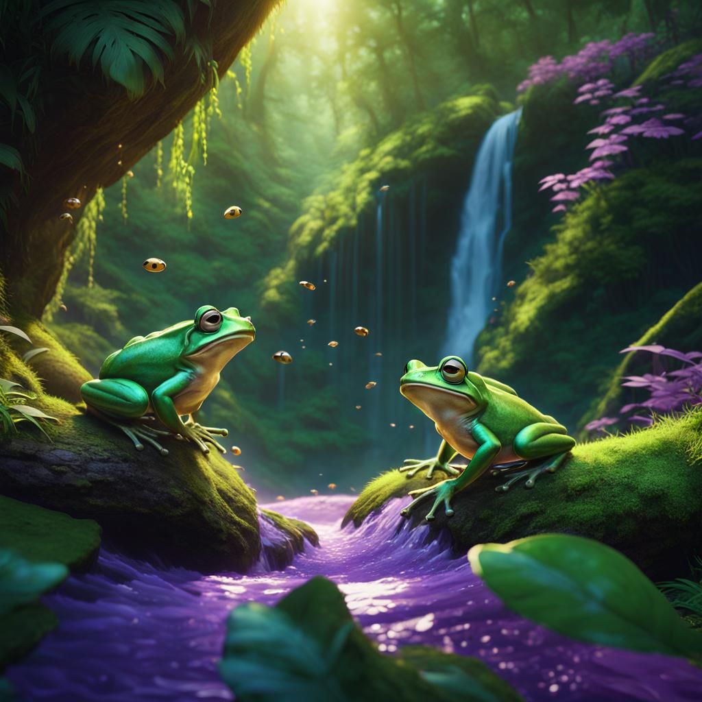 Frogs Jumping in Forest, Pixar-Inspired 3D Animation