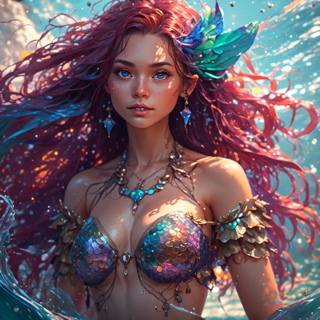 Hyperrealistic Mermaid Portrait with Volumetric Lighting