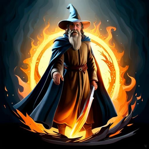 Wizard Battles Balrog with Dark Powers