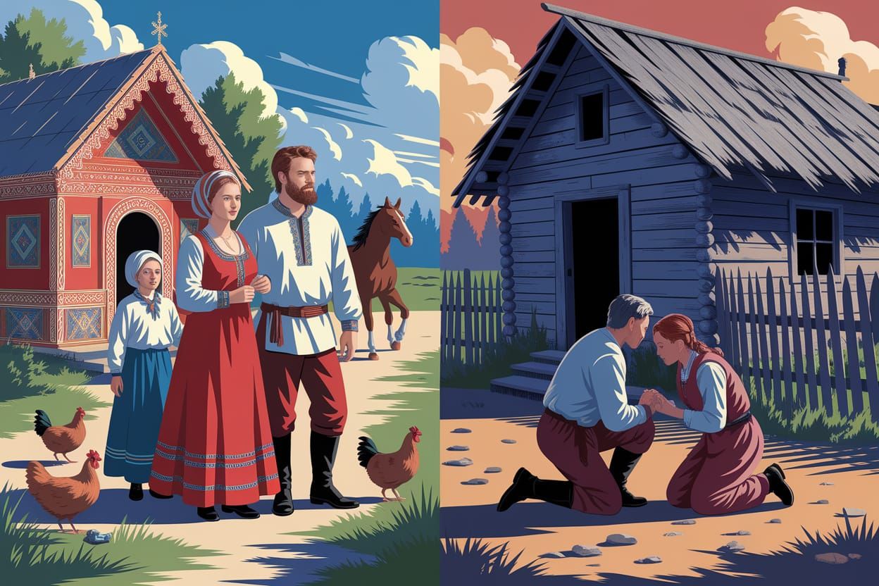 Traditional Russian Village Scene in Vibrant Digital Art