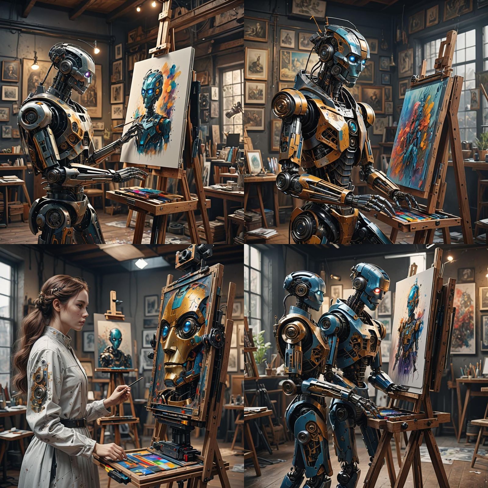 AI Robot Creates Portrait: Detailed Matte Painting
