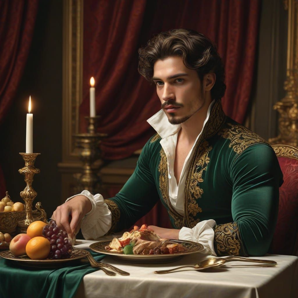 Baroque Beauty Devours a Feast in Opulent Splendor