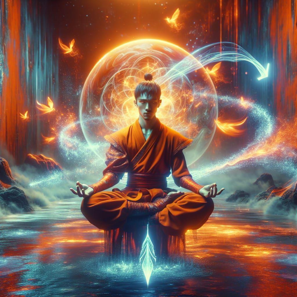Meditative Water Bender in Surreal Style