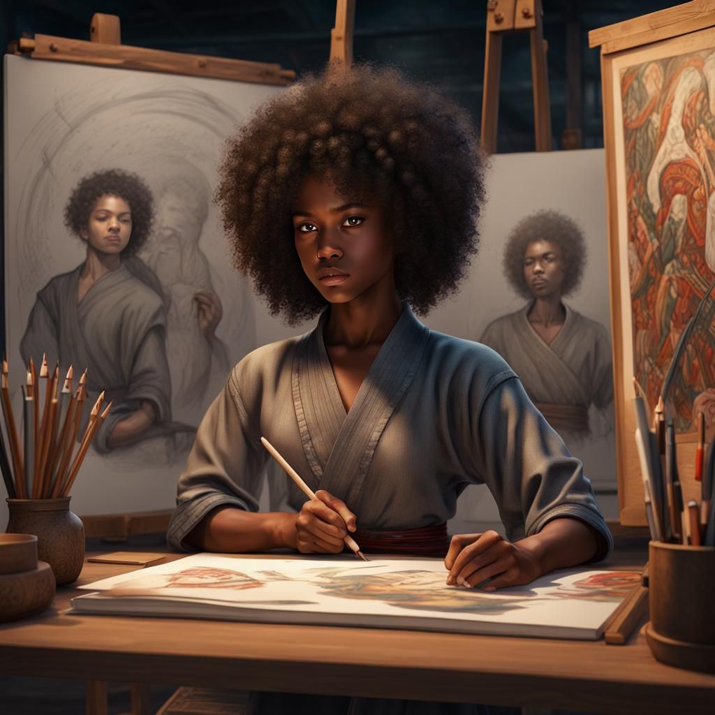 Karate Student in Museum Dojo: 1970s Matte Painting