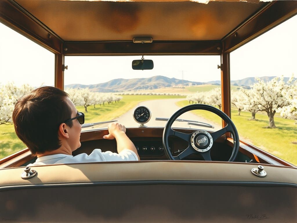 Vintage Car in Scenic Countryside