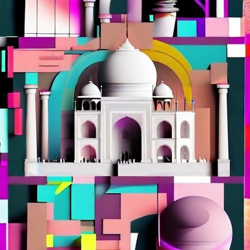 The Taj Mahal surrounded by geometric shapes