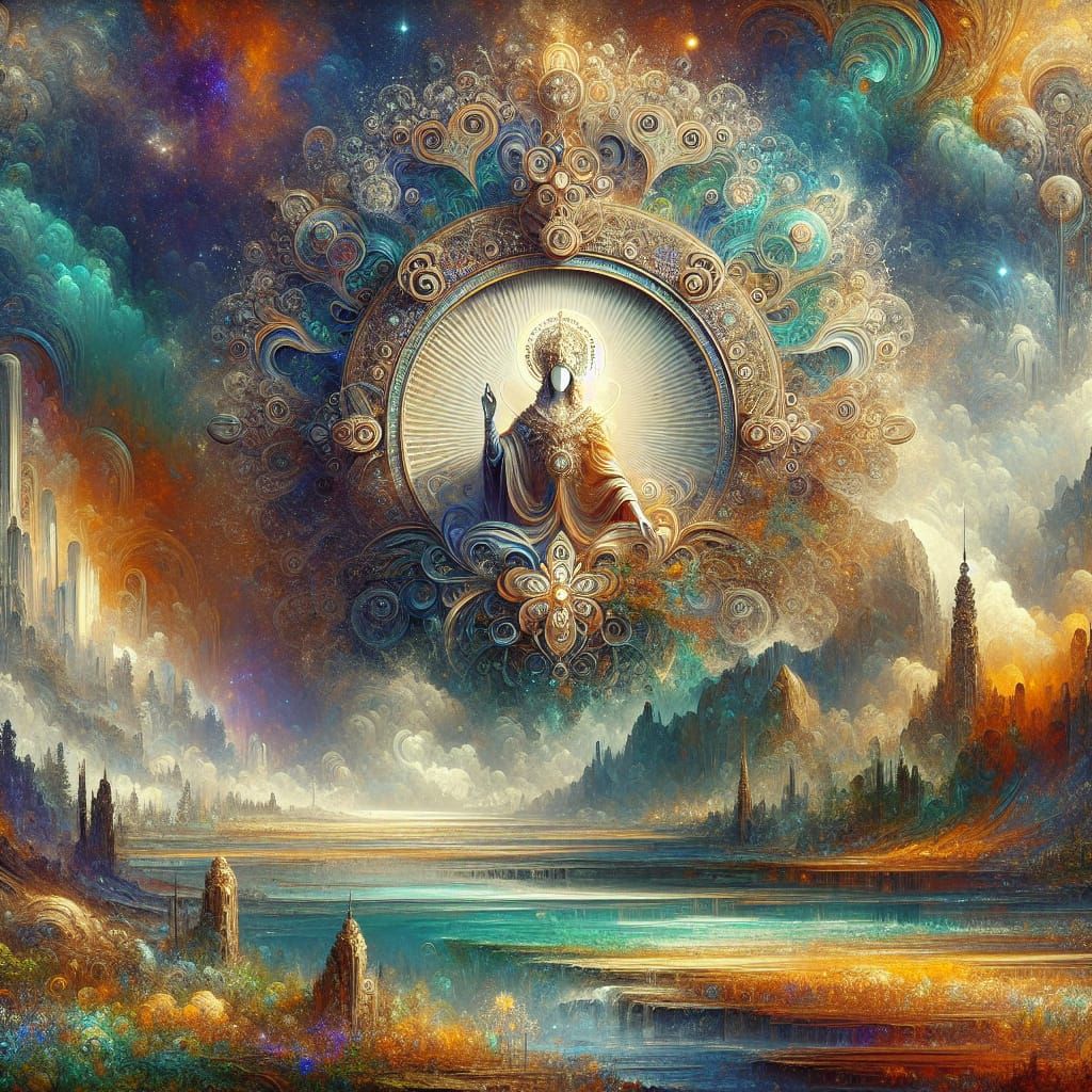 Peaceful Figure in a Fantastical Landscape