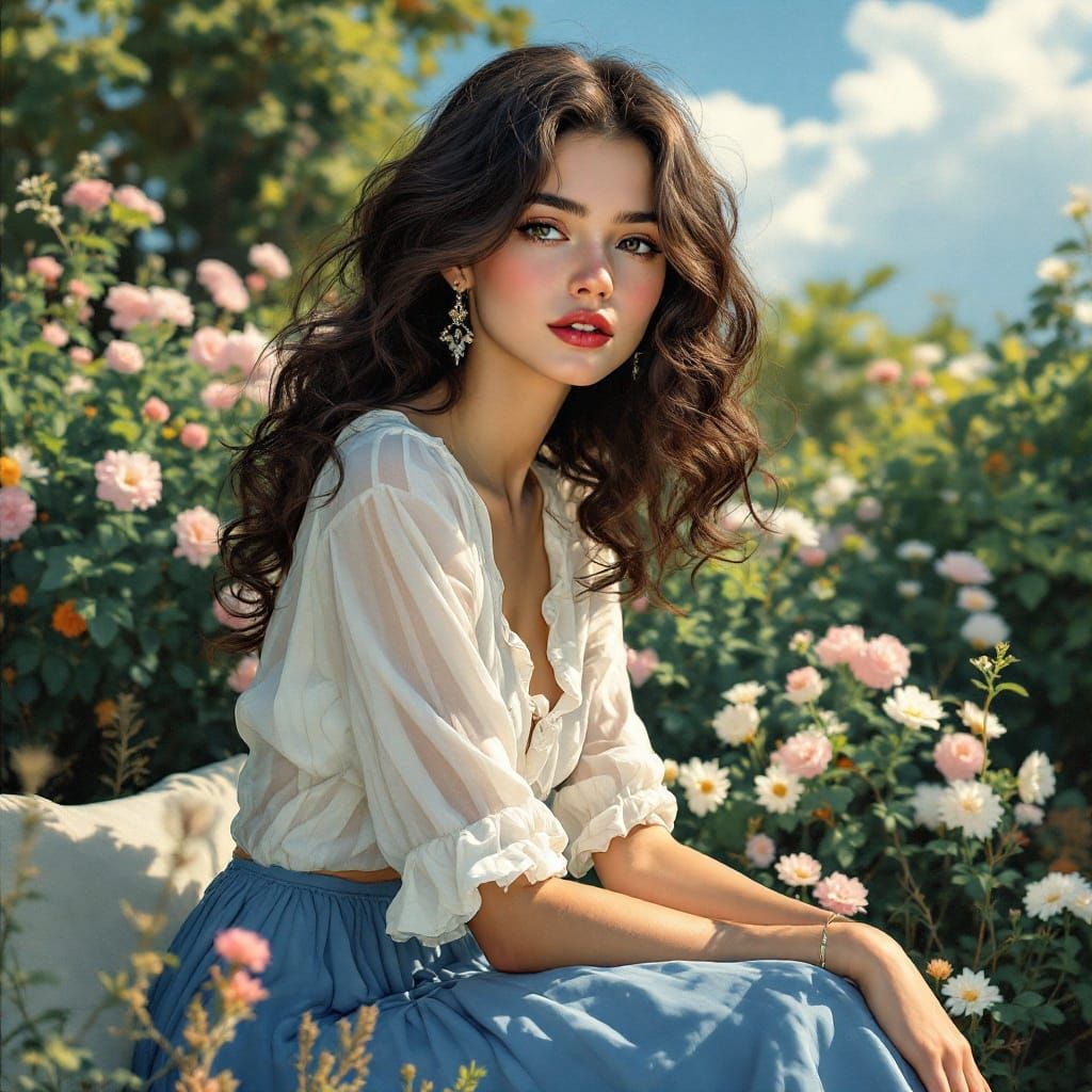 Andalusian Woman in a Sunny Garden