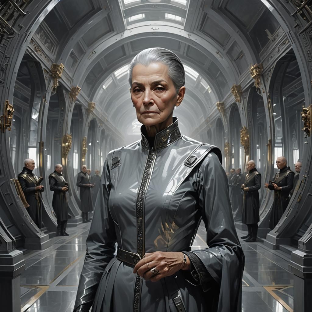 Bold Woman with Buzzcut in Futuristic Setting