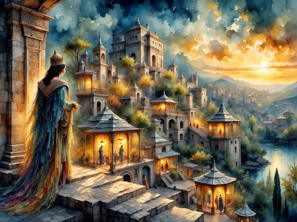 Regal Babylonian Figure in Golden Light