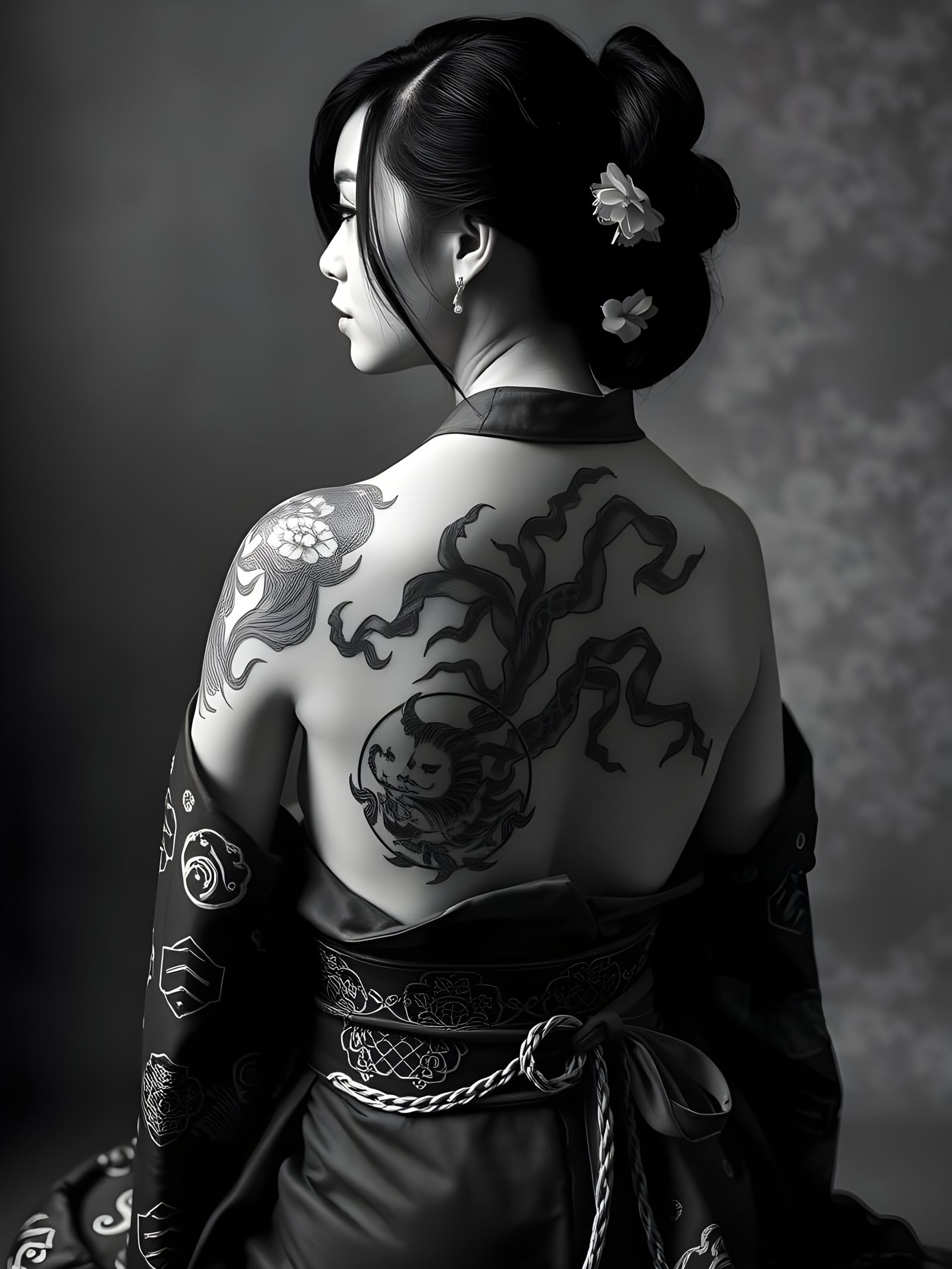 Detailed Samurai Tattoo on a Japanese Woman
