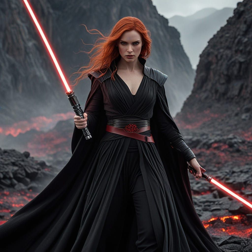 Regal Sith Lady Unleashes Ferocity with Blazing Red Lightsab...