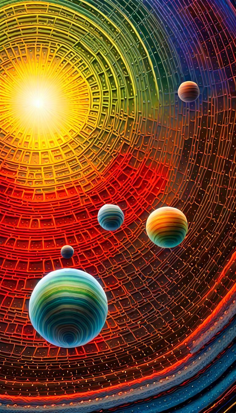 Early Solar System Formation in Psychedelic Neon Art