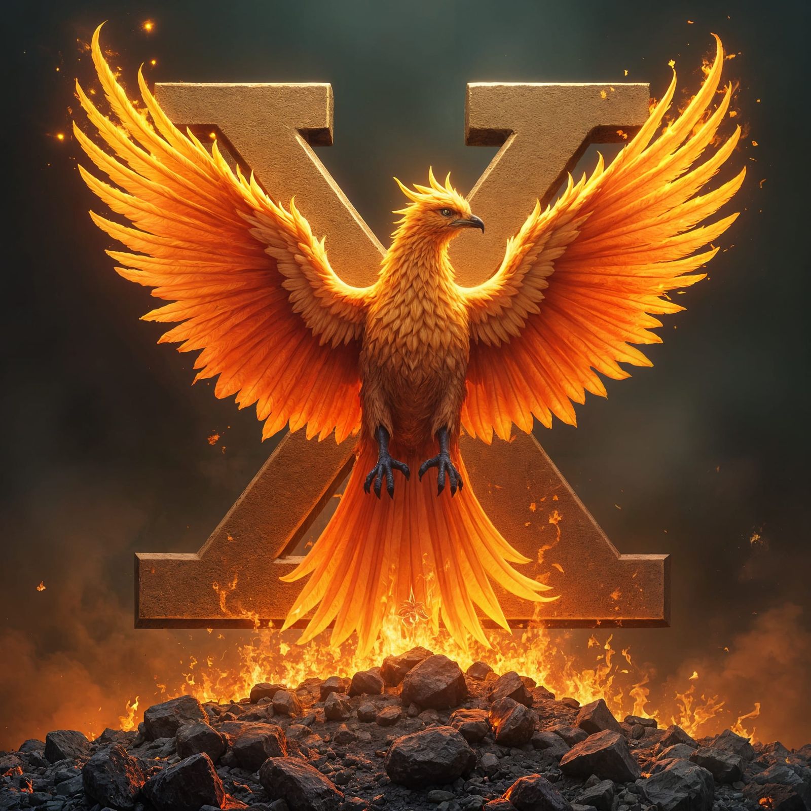 Cyberpunk Phoenix Logo Ignites from Ashes with X Letter