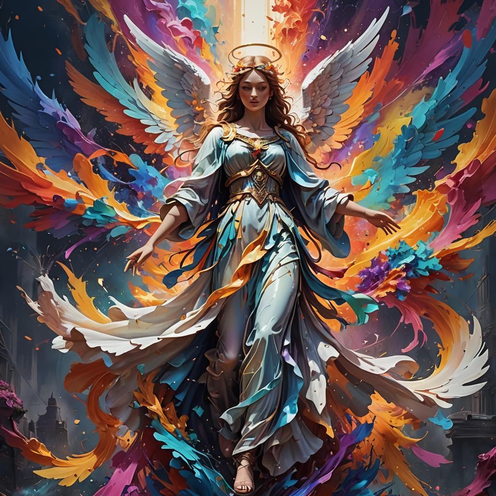 Abstract Angel Bursting with Vibrant Colors