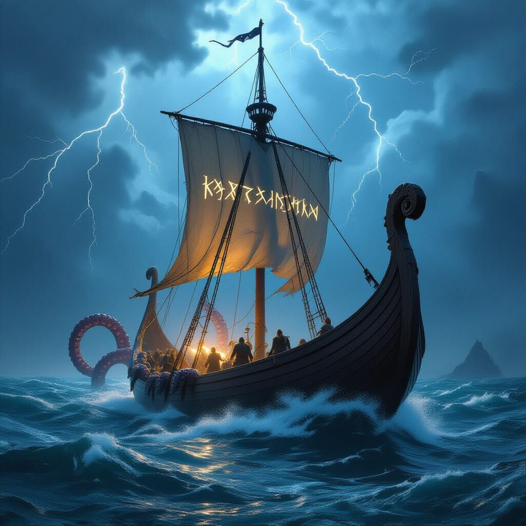 Viking Longship vs Kraken: Mythological Sea Battle