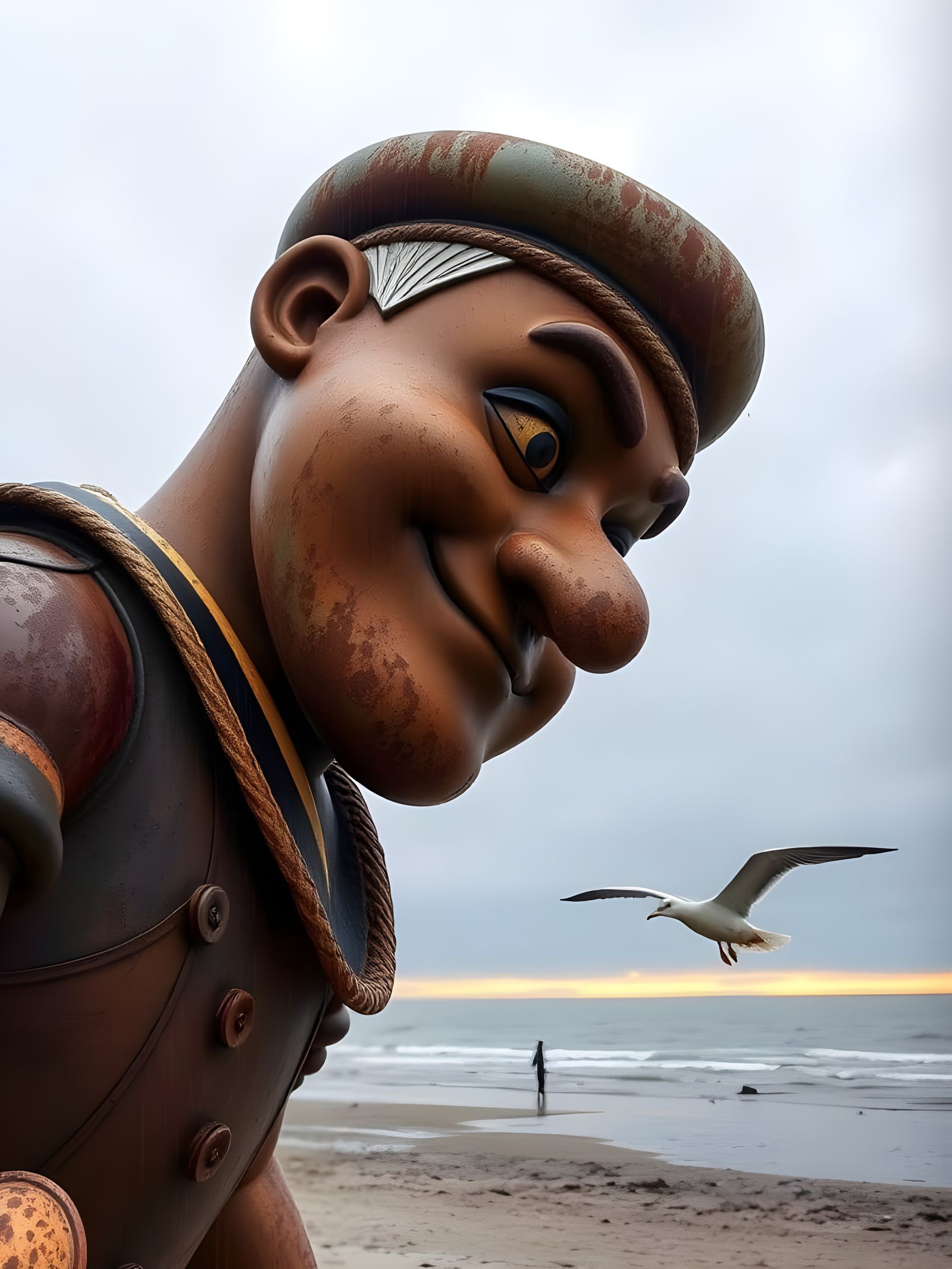 Monumental Cast Iron Popeye Sculpture at Sunrise