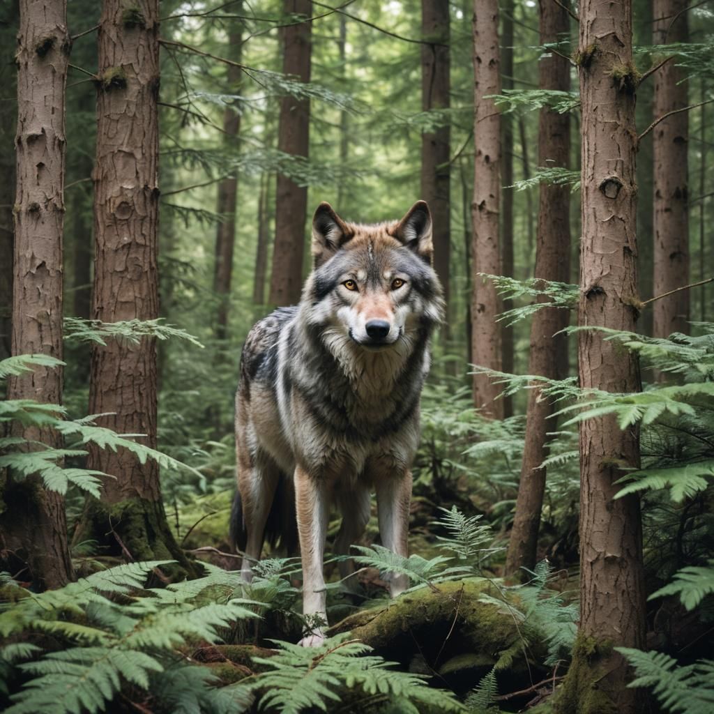 Wolf Hiding in Forest