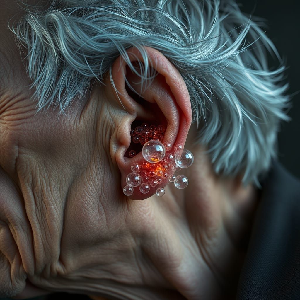 Bubbles Emerging from an Elderly Man's Ear: Hyper-Realistic ...