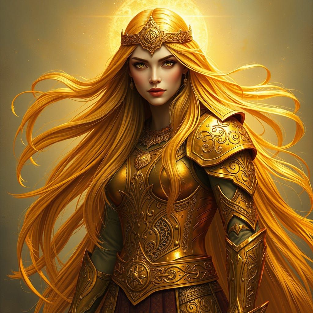 Goddess Sif with Flowing Golden Hair in Klimt Style