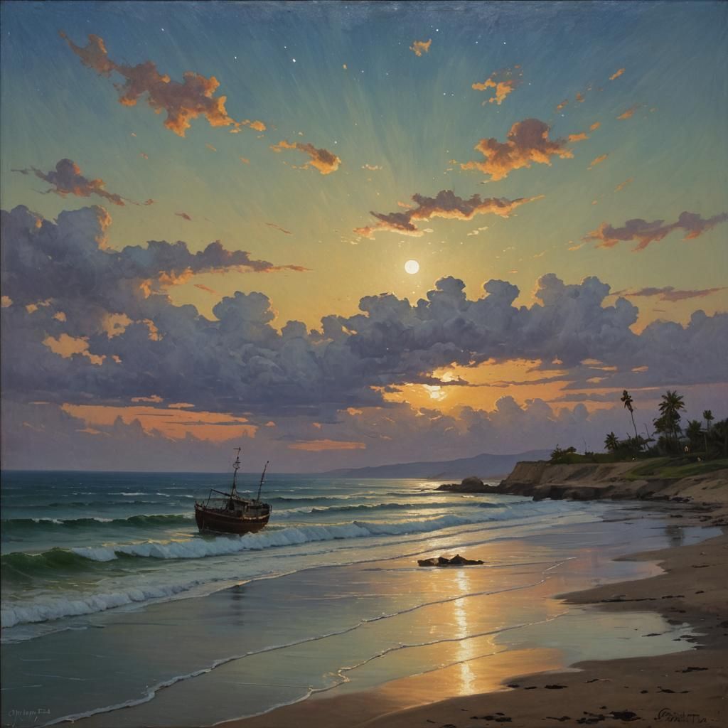 Tranquil Night Landscape in Oil Paint