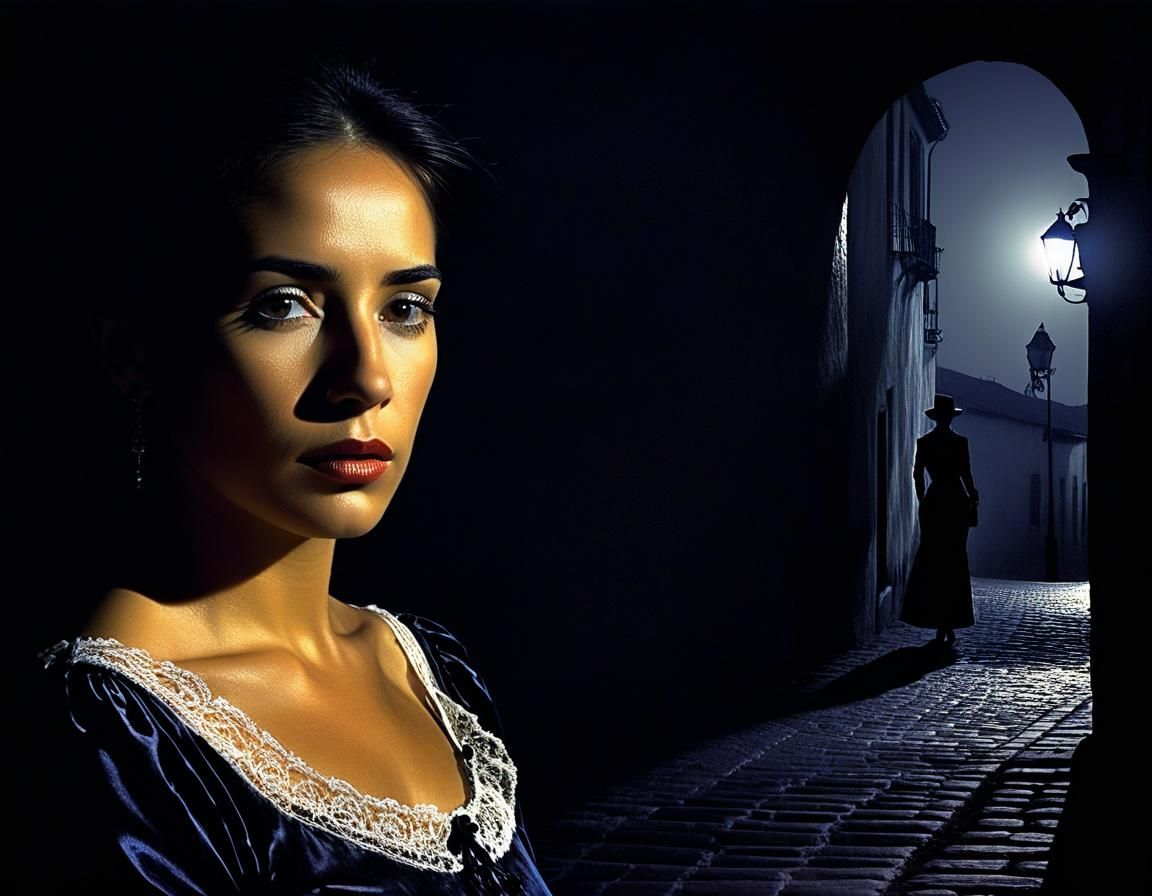 Chiaroscuro portrait of a Spanish woman