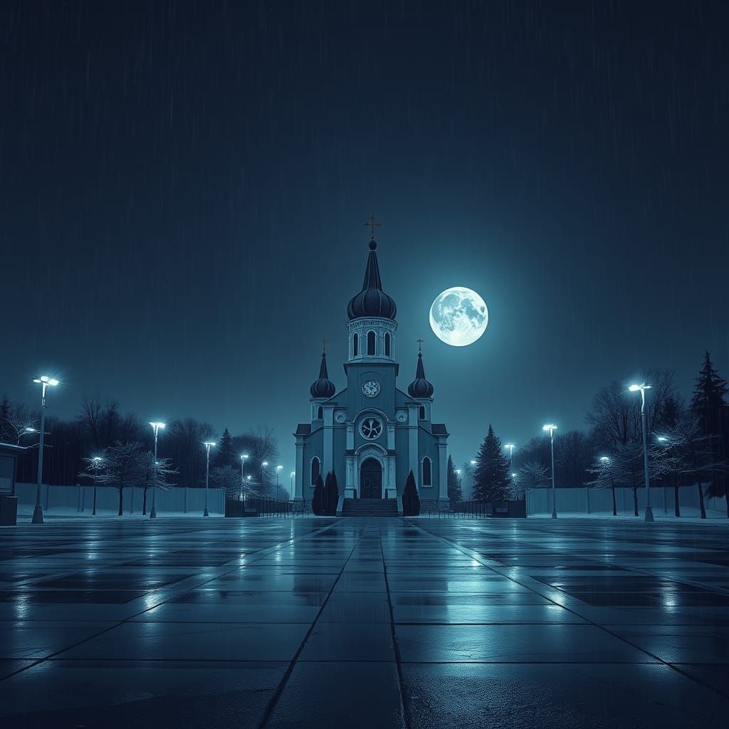 Ukrainian Orthodox Church in Synthwave Neon Style