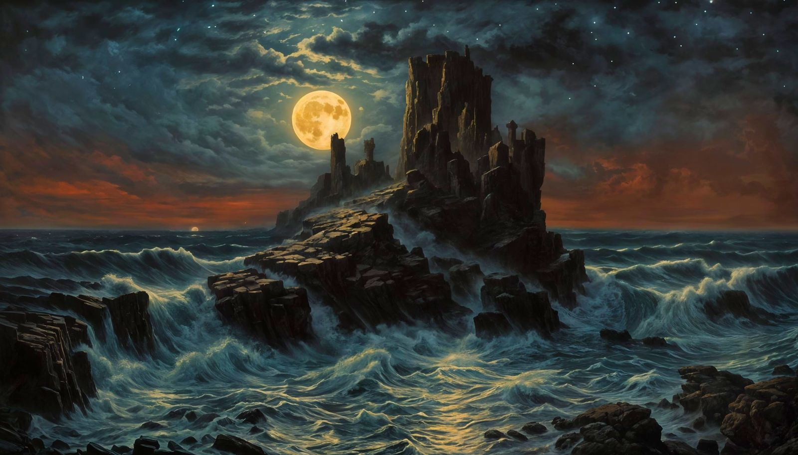 Dramatic Sea Cliffs Under Moonlit Skies