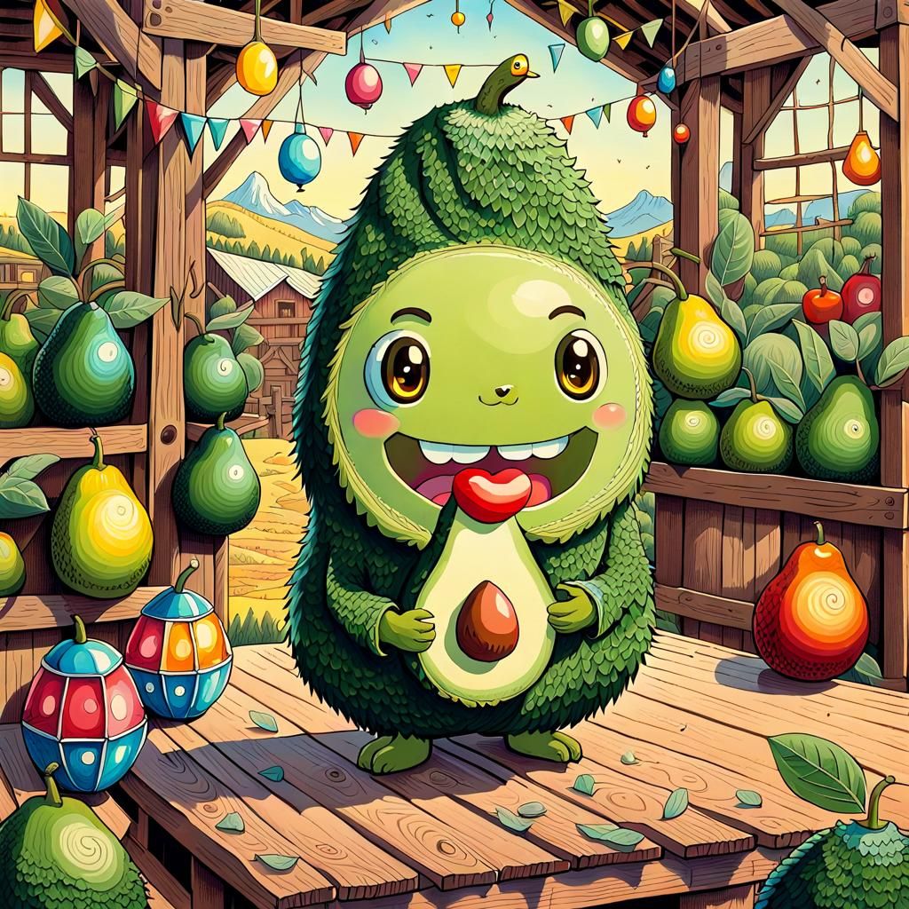 Avocado Creature at a Barn Dance in Pencil Art