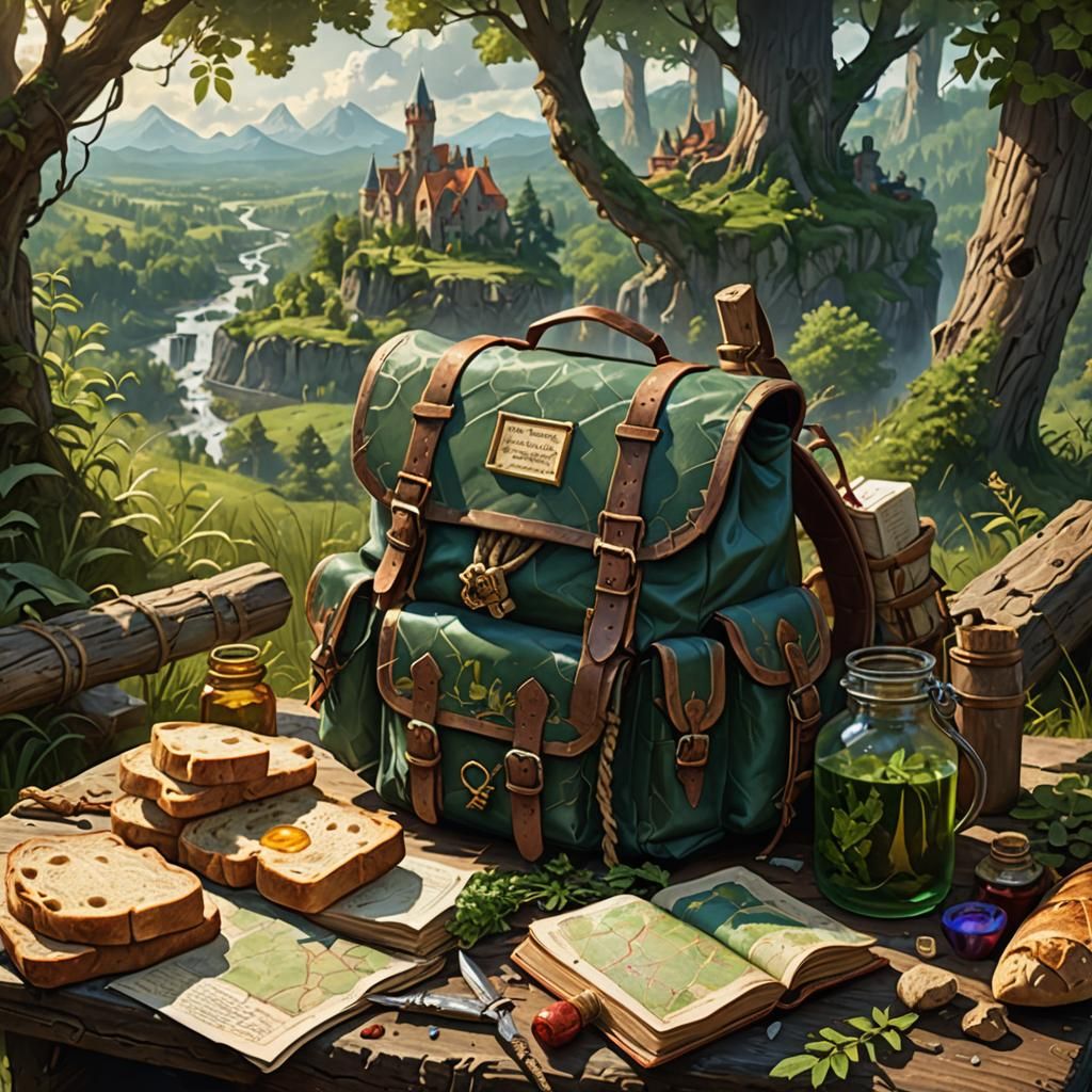 Adventurer's Backpack in Summer Woodlands: Fantasy RPG Art