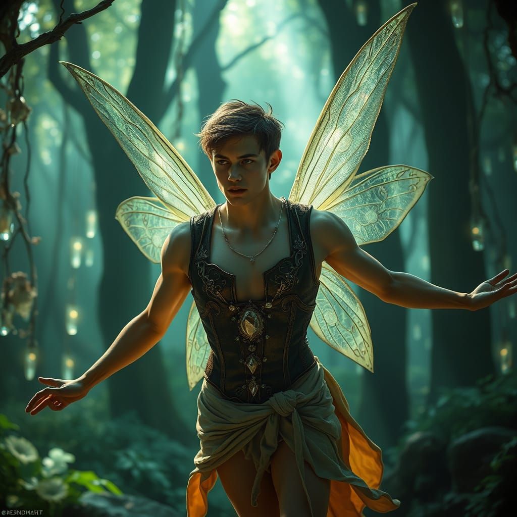 Handsome Fairy in Mystical Forest, Photorealistic Style