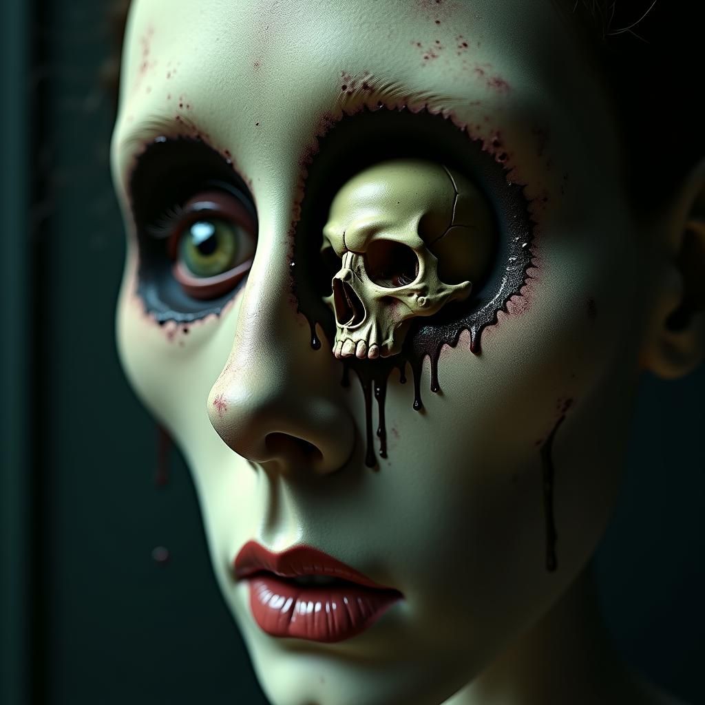 Skull Inside Teardrop on Human Face: Eerie Photo