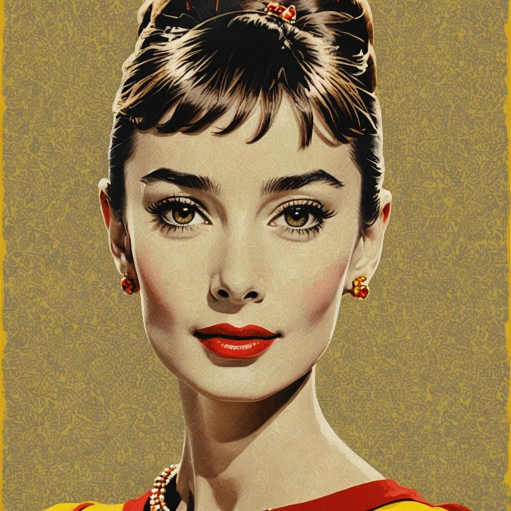Audrey Hepburn Pop Art Portrait in Red and Yellow