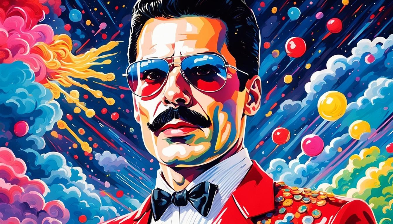 Freddie Mercury in London Night with Neon Lights