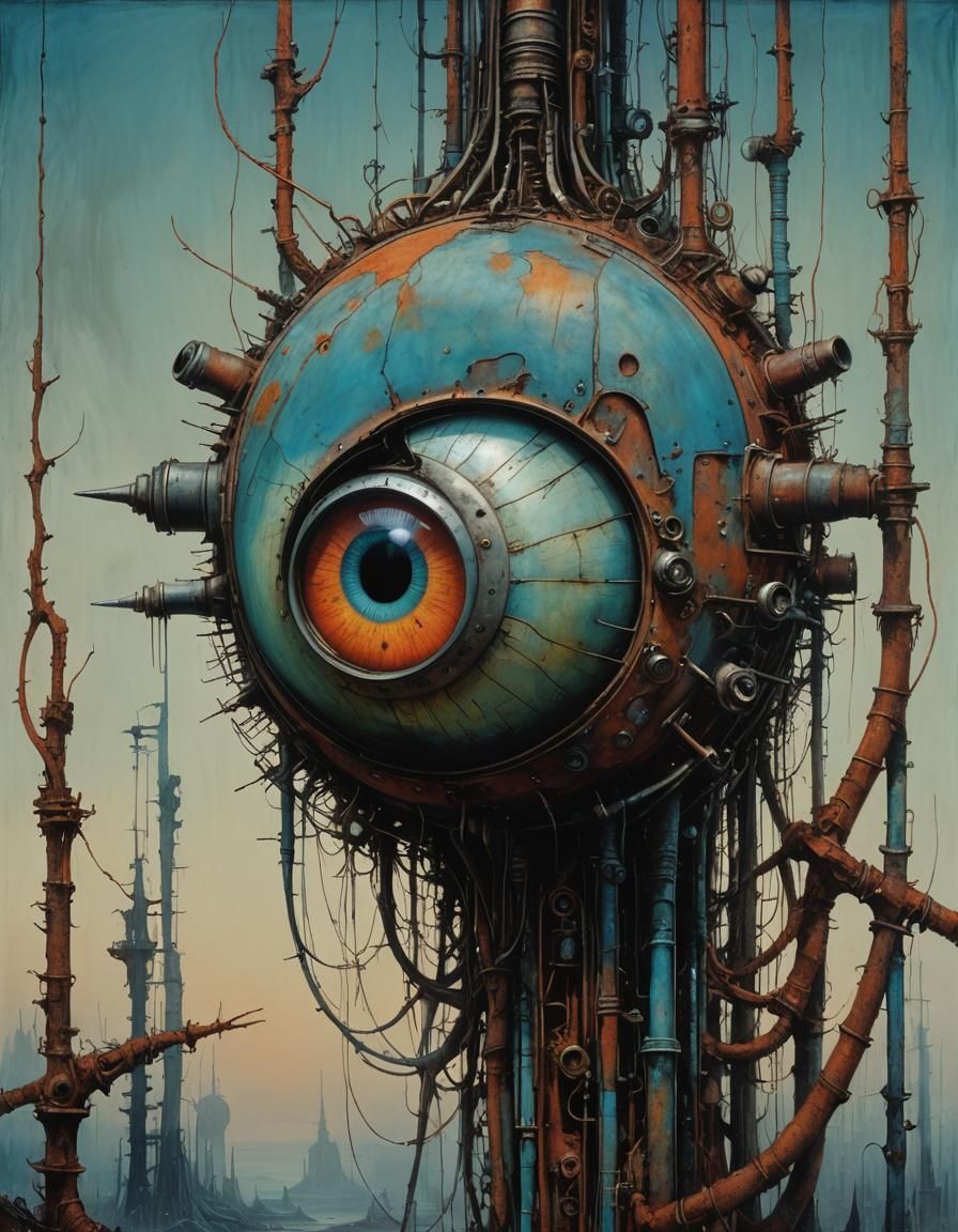 Mechanical Eye in Dark Surrealist Style