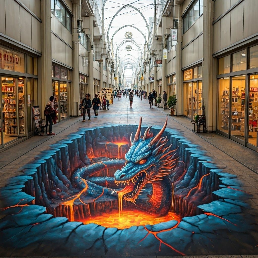 Dragon Optical Illusion Street Art in Japan
