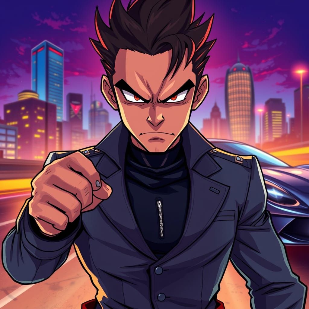Frustrated Anime Hero Scowls at High-Performance Car in Dyna...