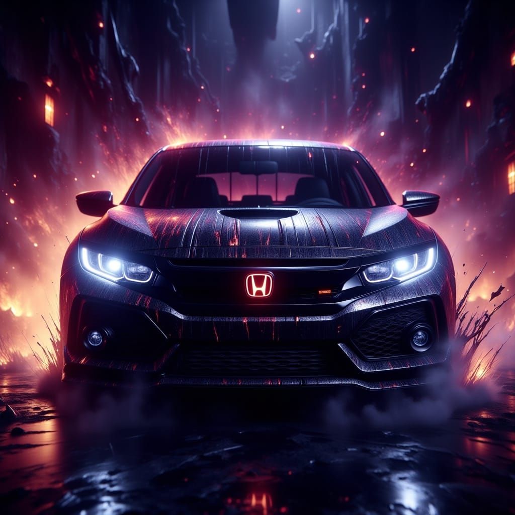 Dark Fantasy Honda Civic Concept Art in Cyberpunk Style
