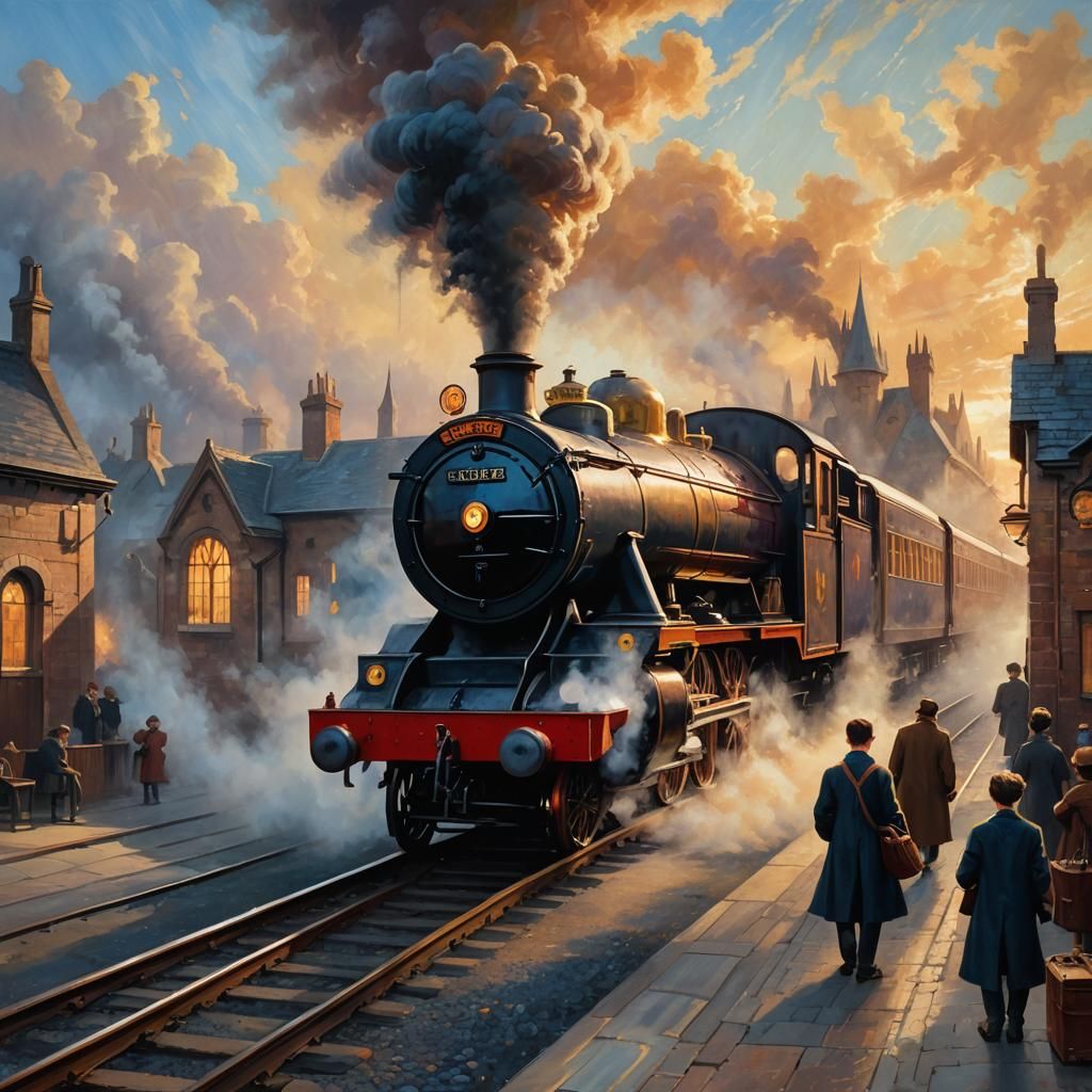 Hogwarts Express in Golden Light: An Impressionist Painting