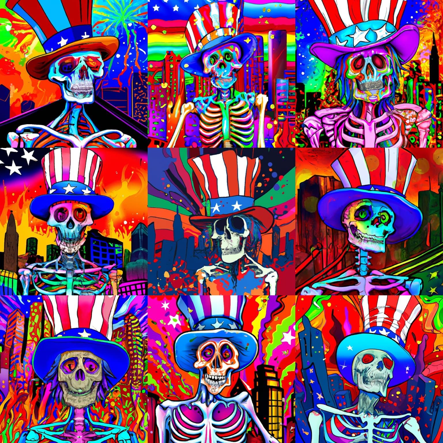 Psychedelic Uncle Sam Anime Girl with Fireworks