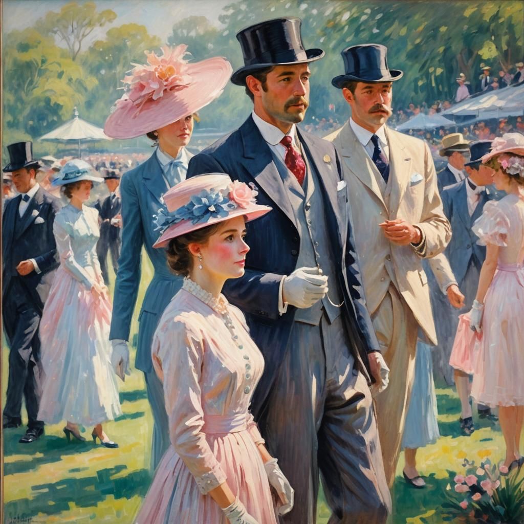 Elegant Couple at Royal Ascot in Impressionist Style