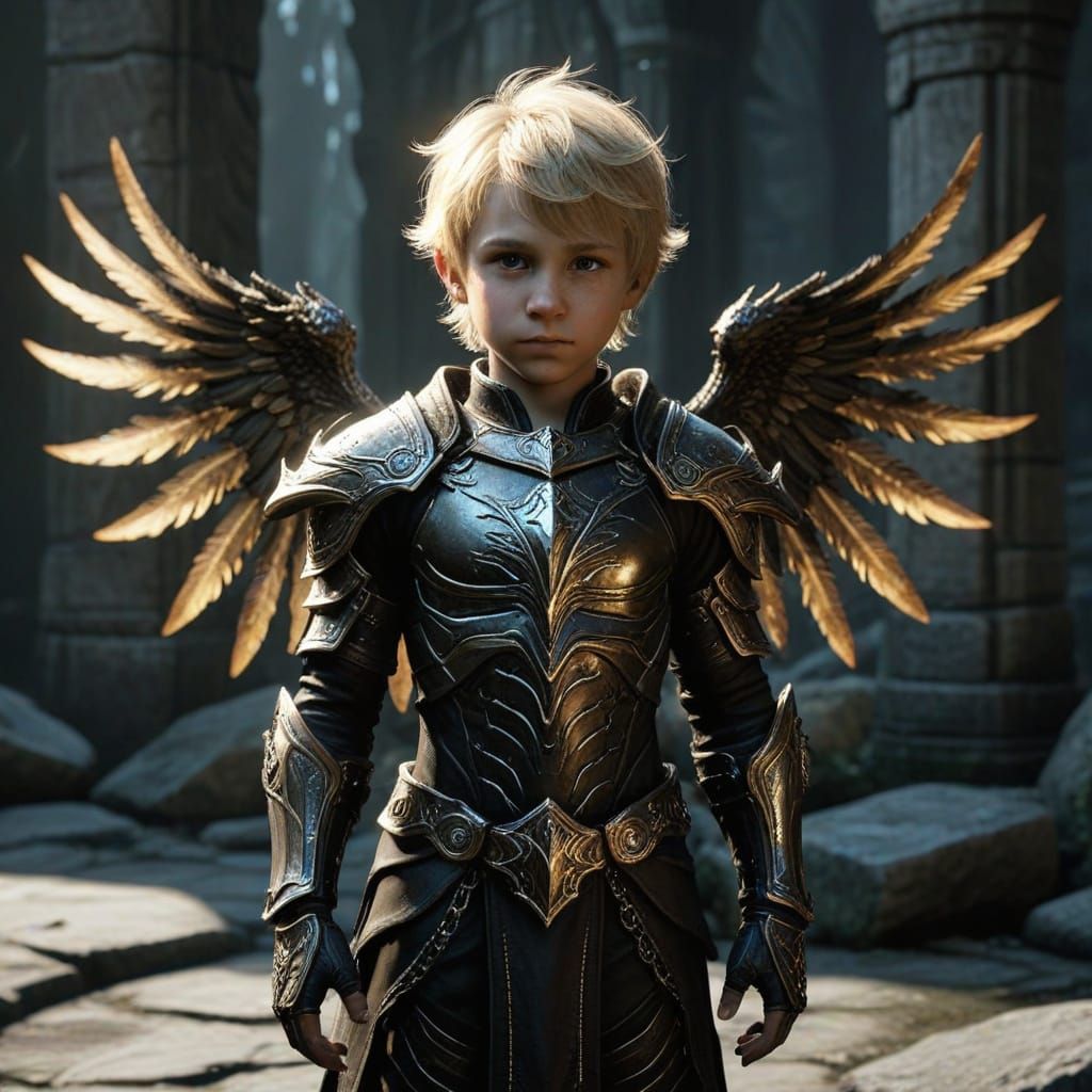 Dark Cherub Warrior with Bioluminescent Aura