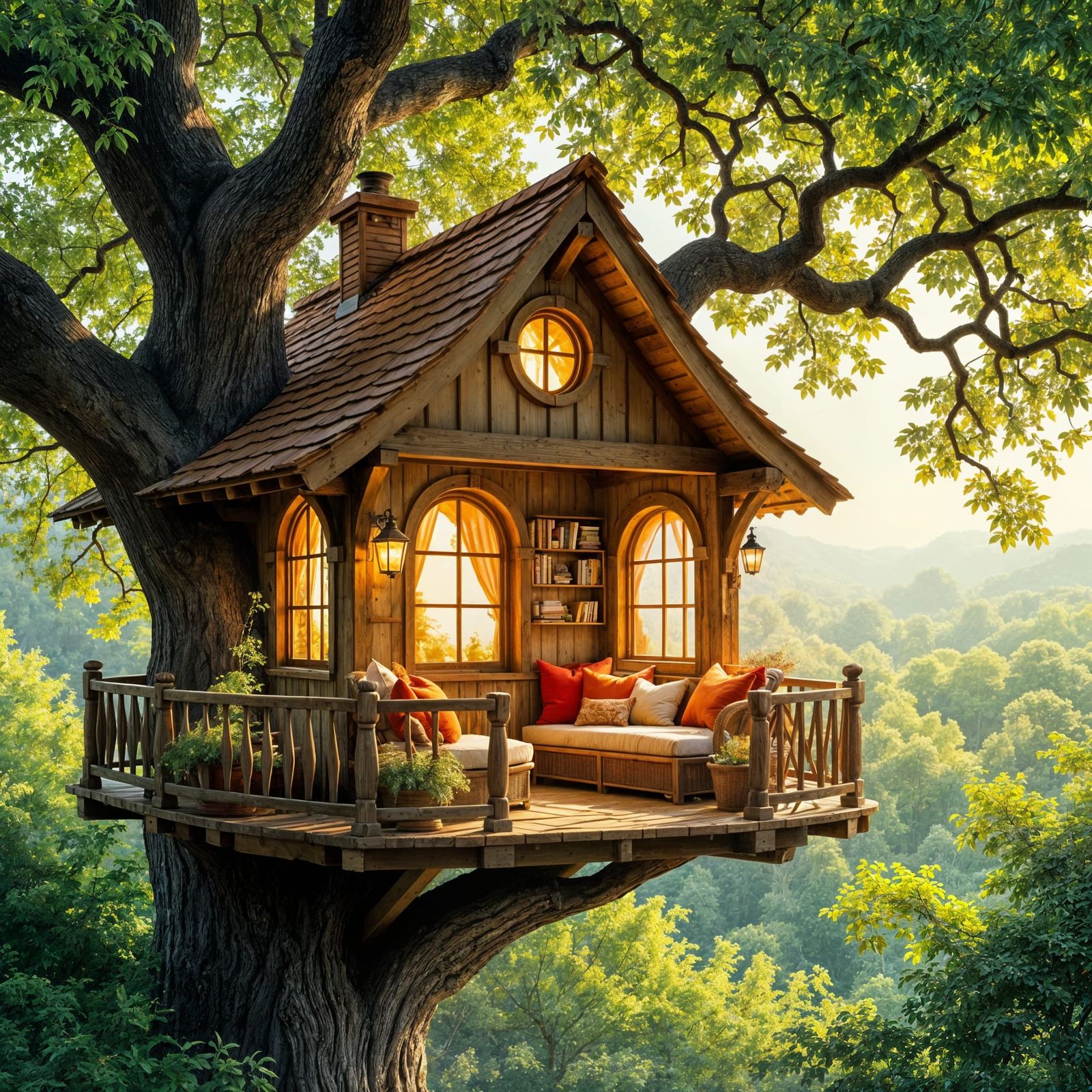 Cozy Sunlit Treehouse in Enchanted Oak