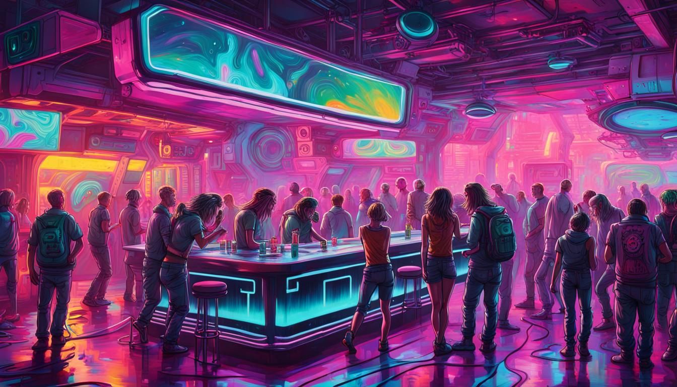 Futuristic Alien Nightclub in Synthwave Vaporwave Style