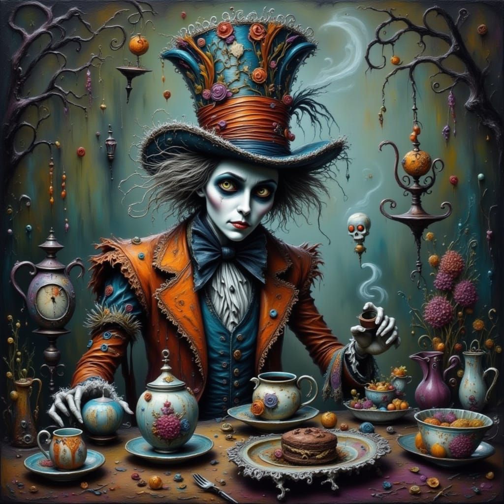 Mad Hatter's Dark Tea Party in Burtonesque Style