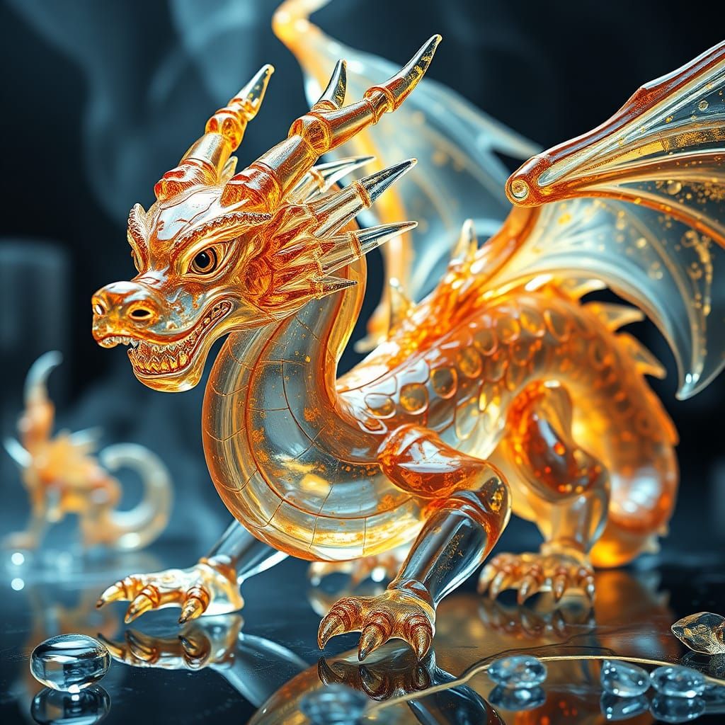 Enchanted Fire-Blown Glass Dragon in Ultra Quality