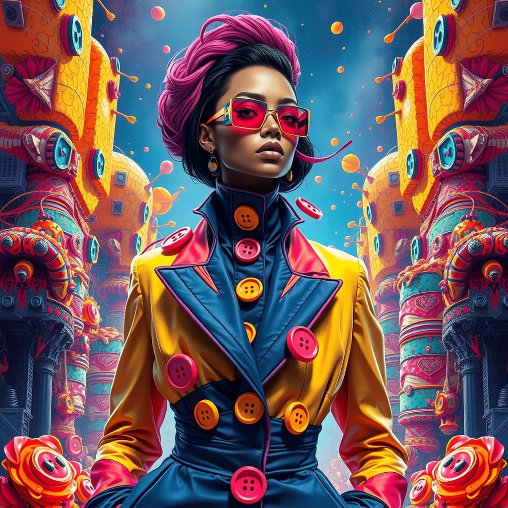 Surreal Pop Art Fashion Scene in Neon Colors and Graffiti