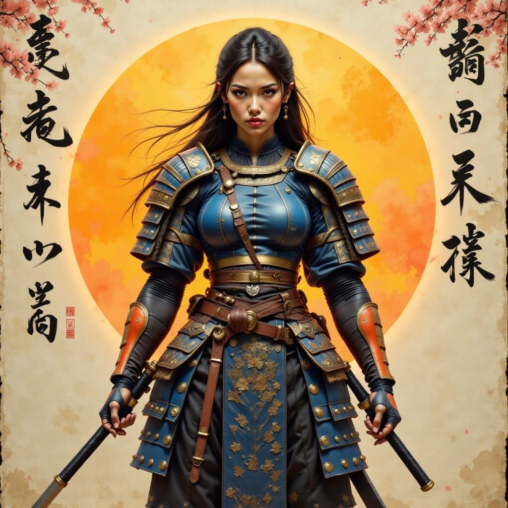 Female Samurai in Armor With Katanas
